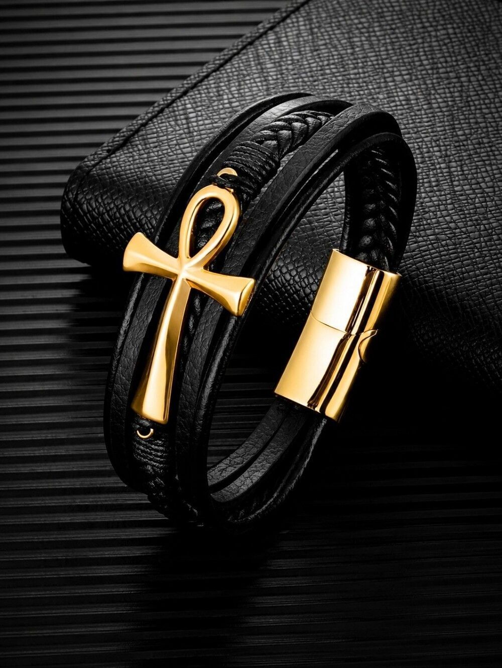 Egyptian Ankh Leather Bracelet